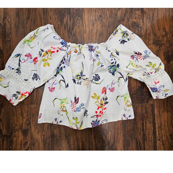 TANYA TAYLOR off the shoulder top SIZE 4 Floral Spring - Picture 2 of 2